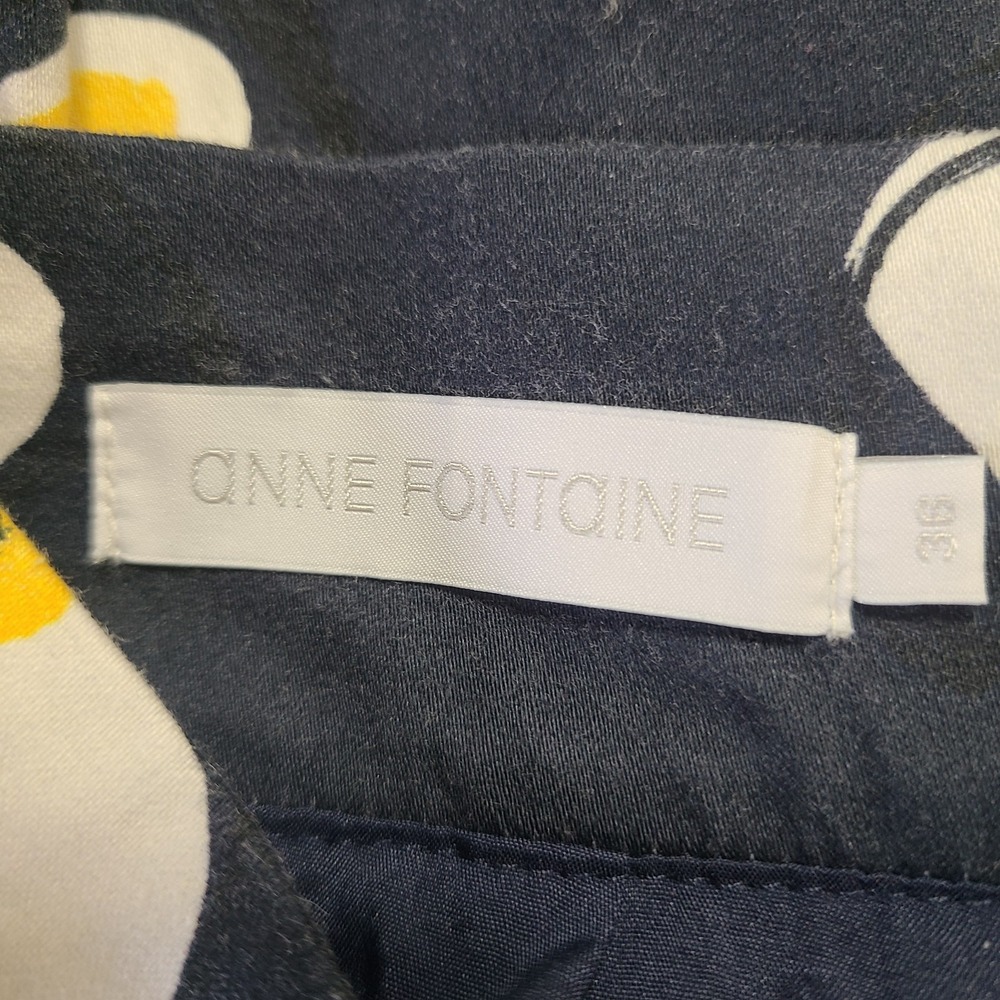 Anne Fontaine A-Line Pleated Skirt‎ Cotton  Floral Navy Yellow 36 EU 0-2 US Work - Picture 5 of 10